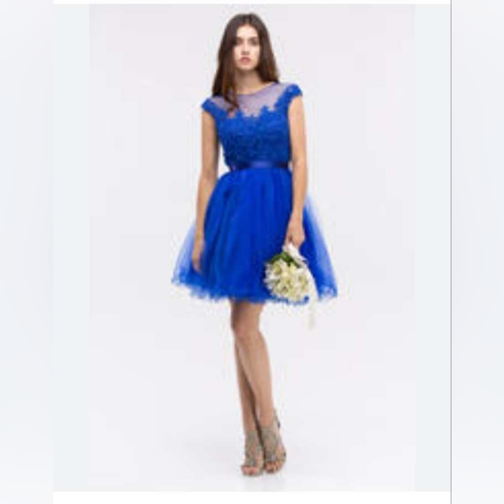 For your dress Royal blue lace, sequin illusion sleeveless dress